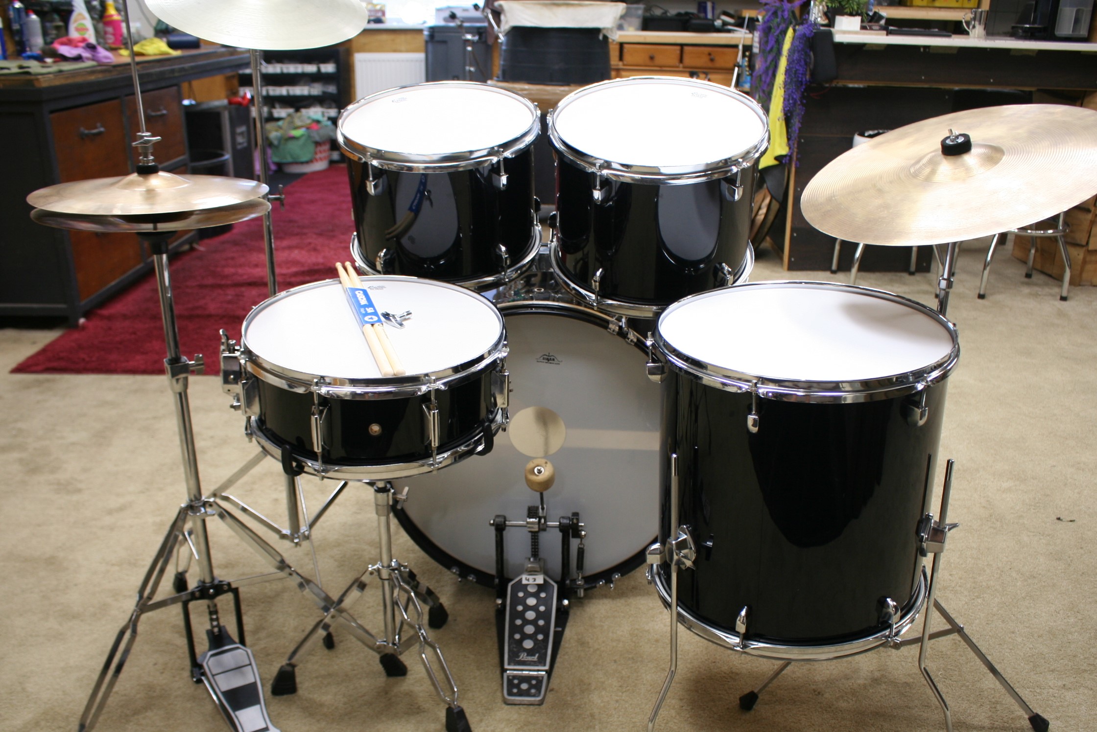 Xdrum zwart beginners drumstel 22/12/13/16/14sn bekkenset