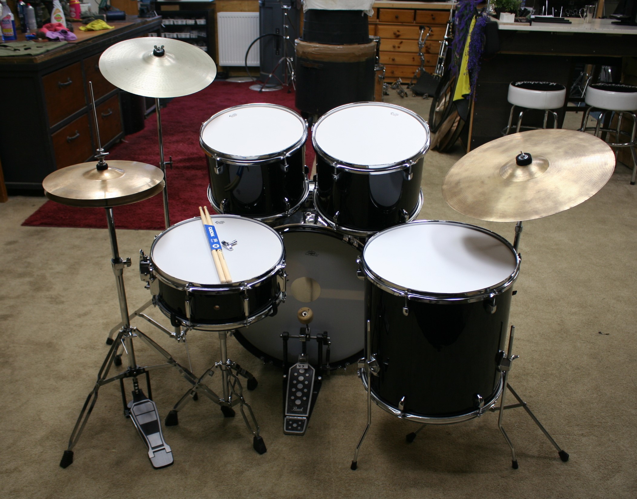 Xdrum zwart beginners drumstel 22/12/13/16/14sn bekkenset