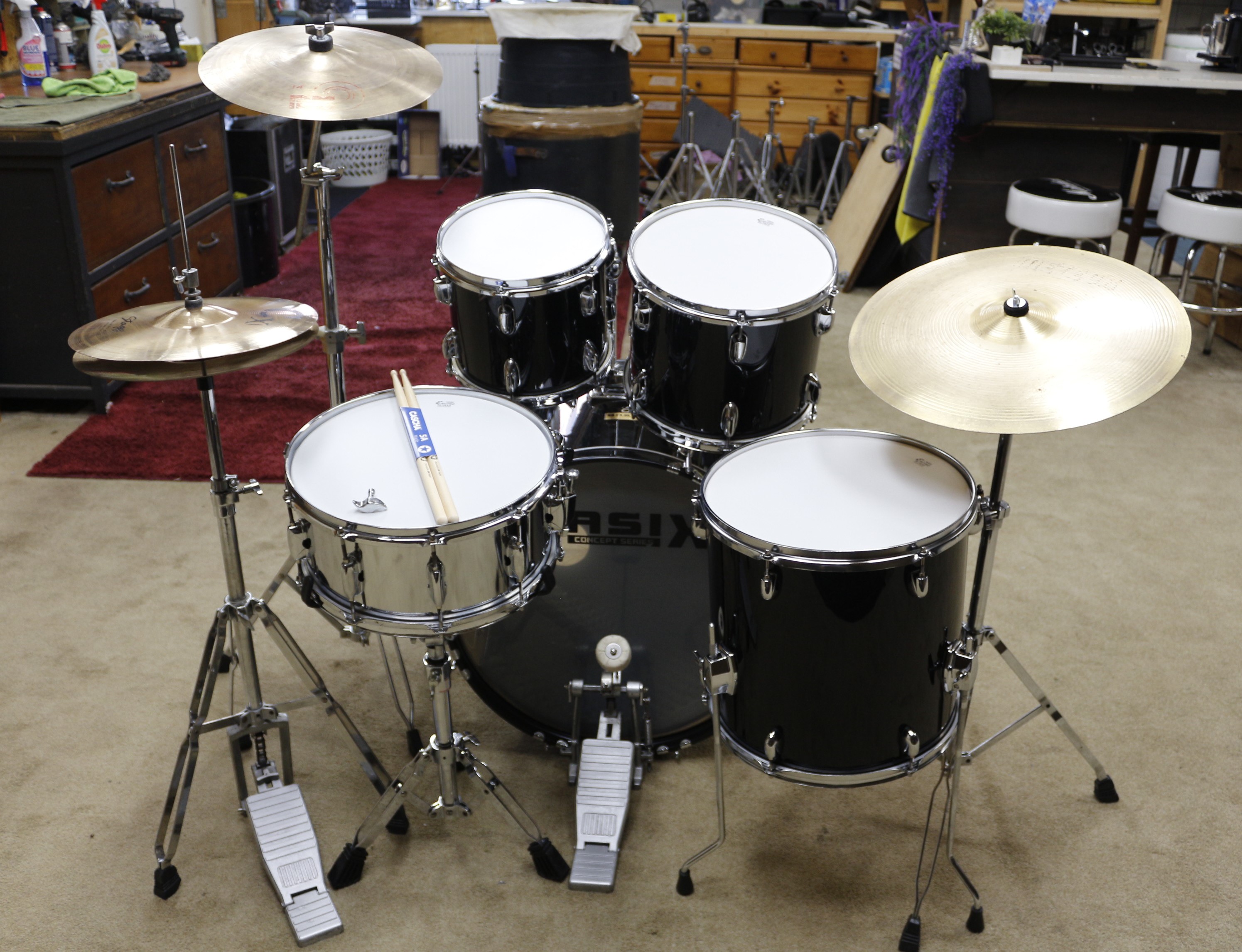 basix zwart beginners drumstel 22/10/12/14/14sn bekkenset